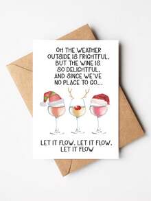1 pièce Carte de Noël amusante avec enveloppe - Carte de vœux de fête pour amateur de vin, design festif "Laissez-le neiger" pour les amis, la famille et les collègues - Multicolore - Voir 10