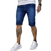Kit 3 Men's Bermuda Jeans Mustache Dark Black Premium Various Washes With Elastane - 深色水洗藍 - 查看 5