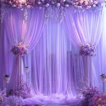 1 pièce Rideau long transparent violet, décor polyvalent de fond de fête, décoration de maison en voile lavande, fournitures de décor de fond de mariage et de fête, voile violet pour la décoration de table, de chaise et d'escalier pour l'anniversaire et le mariage, chemin de table et nappe transparente violet clair