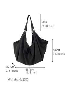 Túi đeo vai họa tiết màu trơn dung tích lớn, túi xách đeo chéo thường ngày cho nữ, túi tote bằng nylon, ba lô mua sắm đa năng có thể tái sử dụng thích hợp cho công việc, học tập, du lịch - màu đen - Xem 5