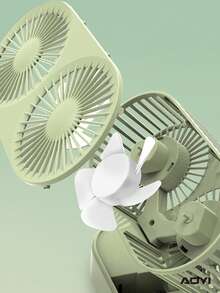 AOYI 1 pieza Mini ventilador de escritorio con doble cabezal, recargable por USB, con función extensible y de 3 velocidades ajustables, incluye cable de carga - Multicolor - Ver 4