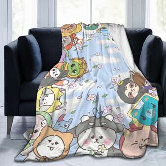 GMMTV Anime Theme Super Soft Flannel Blanket - Adorable Cartoon Character Design, Comfortable Blanket Suitable For All Seasons, Home, Office, Travel And Gifting, Mixed Colors