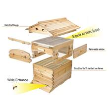 Auto Flowing Bee Hive 3 Layers Auto Bee Hive Extra Brood Box + Super Box 7x Bee Frames Beekeeping Hive - 原木色 - 查看 6