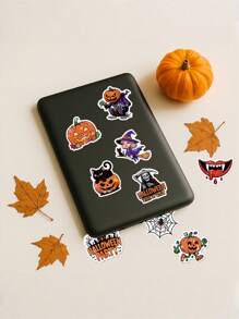 100/200 pièces Autocollants thème citrouille d'Halloween, autocollants de fête imperméables en vinyle, pour cadeaux de fête, décoration d'Halloween, décoration de maison, bouteilles d'eau, ordinateurs portables, tasses