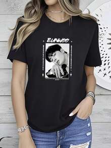 180g pure Cotton Cha Eunwoo suho true beauty Tshirt, gift fans, new new fashion graphic designer clothes streetwear Soft Breathable For Women Top For Everyday Wear Print Round Neck Short Sleeve Comfortable Slightly Versatile Stylish Unisex homme Stretched Casual Summer - Negro - Ver 1