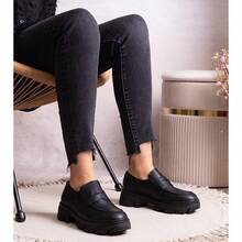 Fashionable Versatile Casual Minimalist Thick Sole Loafers - Black - View 3