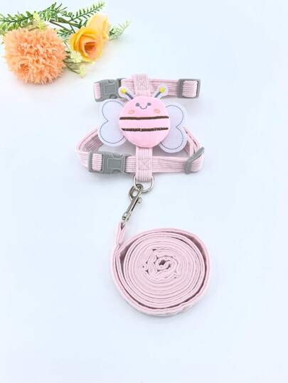 1 Set Correa rosa para mascotas, diseño de abeja nueva, correa ajustable antitirón para caminar gatos, perros pequeños, accesorios para mascotas para exteriores