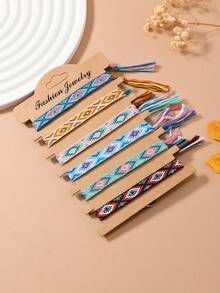 6pcs Bohemian Style Friendship Bracelets Set, Machine Woven & Hand Woven Thin Vintage, Beach Style Bracelets, Gift For Mother's Day, Note: Actual Color May Vary From The Image - Multicolor - View 17