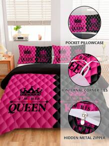 3pcs Diamond Patchwork Crown Duvet Cover Set, Comfortable Bedding, 1 Duvet Cover + 2 Pillowcases, Made Of Skin-Friendly 100% Polyester Fiber, Suitable For Bedroom, Dorm, Or Travel - Multicolor - View 9