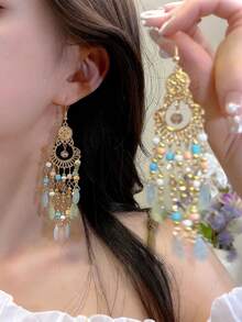 2 件套波西米亚复古彩色串珠流苏吊坠耳环，优雅个性珠宝，适合女士派对、度假和日常佩戴