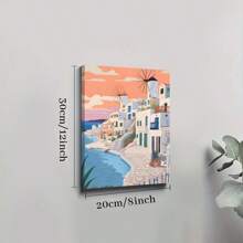 1pc Mykonos Illustration, Greece Art Framed Wall Art - Canvas Prints Poster, Ready To Hang - Home Decor, Ideal For Home, Office Wall Decor, Family Gift, Living Room Bedroom Wall Decor