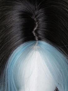 NAMM 28 英寸小号蕾丝前假发，渐变蓝色长波浪假发，适合女士中分发质，2*0.5 U 部分，合成耐热纤维假发，适合女孩日常派对、角色扮演、音乐节、街头装扮、樱花节、角色扮演动漫或服装使用 - 漸層 - 查看 7