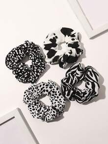 1/5 件菱形休闲波西米亚面料豹纹发圈，男女通用 - 黑與白 - 查看 4