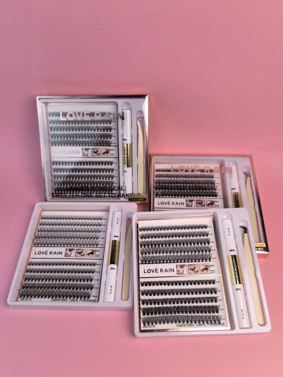 DIY Eyelash Cluster Kit Extensions Contains Adhesive Tweezers And Sealant - màu đen - Xem 1