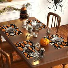 1pc/4pcs Halloween Linen Table Runner Placemats, Easy Clean Breakfast Mats For Kitchen, Home, Restaurant Decor With Pumpkin, Witch, Ghost Patterns Suitable For Kitchen, Dining Room, Living Room, Bathroom - Multicolor - View 4