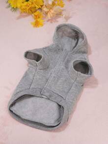 宠物连帽衫，纯色小狗连帽外套 - 灰色 - 查看 10