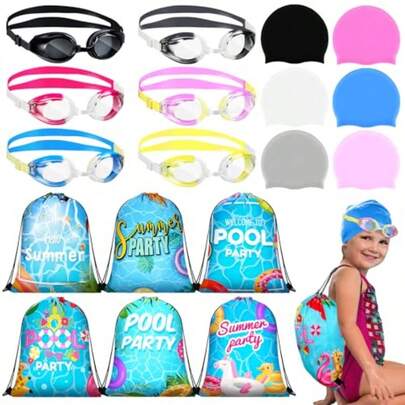6 Set Swimming Caps For Swimming Goggles And Silicone Swim Cap With Cartoon Swim Bag For Long And Short Hair Toddler Boys Girls Teens