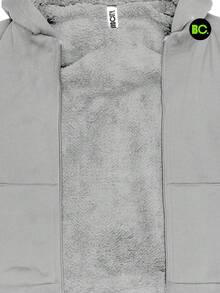 Sudadera térmica con gorro para niño en varios colores, chamarra afelpada interior borrega con cierre frontal y bolsillos tipo canguro, abrigo juvenil casual cálido para invierno, suéter con capucha de felpa para clima frío, ropa cómoda de exterior escolar o diaria - Gris - Ver 4
