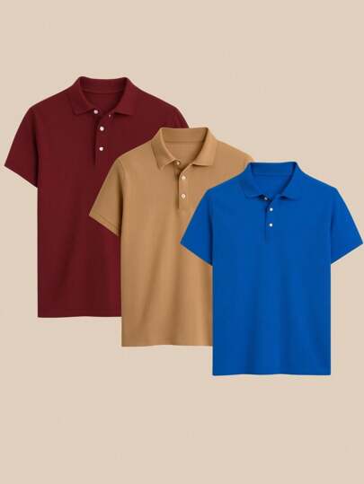 Kit 3 Camisa Polo Masculina Básica Elegante com Botões – Estilo Casual e Conforto Todo Dia!
