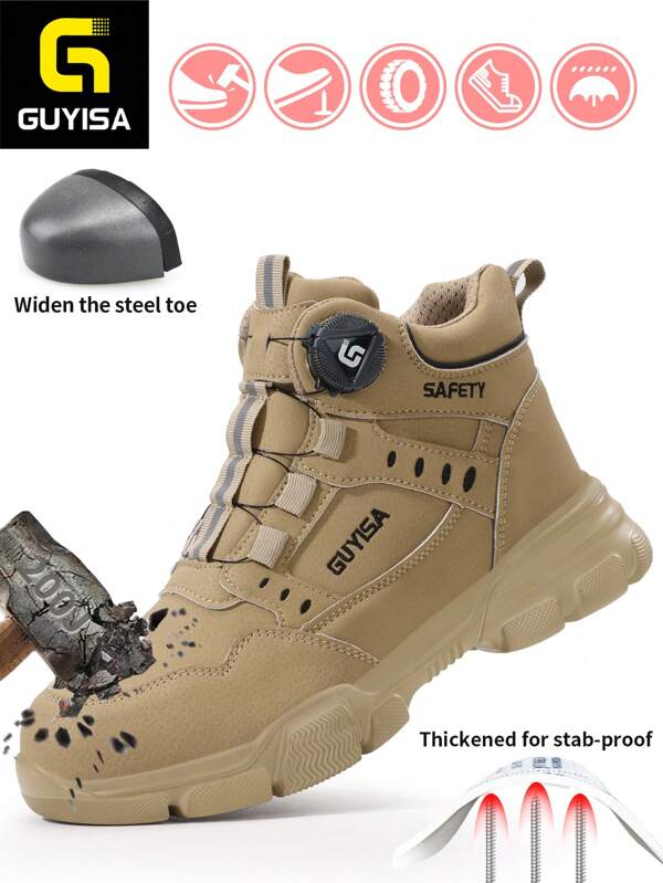 GUYISA Chaussures de sécurité à embout en acier, anti-écrasement, anti-perforation, boucle rotative à enfilage rapide, mode haute-top, légère, chaussures de travail fonctionnelles, disponible dans toutes les tailles