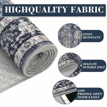 Washable Rugs For Living Room Vintage Rugs With Non-Slip Backing, Low Pile Stain-Resistant Distressed Oriental Carpet, Indoor Foldable Floral Print Floor Covering For Bedroom - Blue - View 8