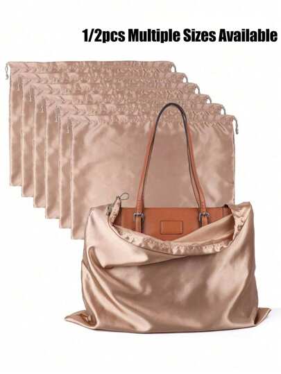 1/2pcs Satin Drawstring Dust Bags, Suitable For Jewelry & Accessories; Silk Drawstring Travel Storage Bags; Portable Clothing & Shoes Drawstring Pouches; Large Capacity Handbag Dust Covers; Self-Sealing Drawstring Storage Bags; Travel Essentials; Organization