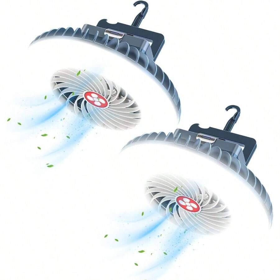 Portable Camping Fan With LED Lantern USB Rechargeable Waterproof Tent Fan With Anging Ook Magnet Survival Kits For Indoor Outdoor Iking Car Offi Desk Outdoor Emergency Power Outage 2pack - 2 - 查看 1
