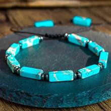 Braccialetto boho in pietra naturale, braccialetto boho stile artigianale regolabile in pietra naturale, perline rettangolari in lapislazzuli e ametista, adatto per uso quotidiano, regalo di San Valentino, compatibile per tutte le stagioni