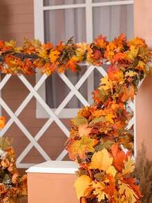 175cm/100cm-Artificial Maple Leaf Vine Halloween Autumn Color Pendant Thanksgiving Decoration Home Wall Hanging Artificial Maple Leaf, Artificial Autumn Maple Leaf Wreath Home Autumn Decoration Autumn Leaf Wreath Cape Autumn Wreath Thanksgiving Fireplace Table Party Porch Decoration,Fake Plants - Multicolor - View 1