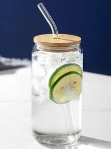 1pc 550ml Or 400ml Clear Straw Bottle, Modern Glass Coffee Cup For Home, Office Back To School