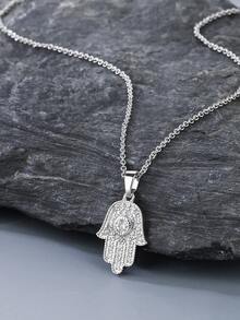 1pc Unisex Hiphop Fatima Hand & Eye Pendant Necklace, Versatile Everyday Unique Necklace