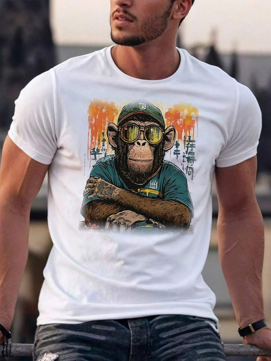 Men's Funny  Graphic T-Shirt - Casual Crew Neck Short Sleeve Cotton Tee, Soft And Breathable Summer Top -205559-103579 - 白色 - 查看 1