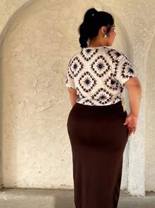 Truni 大码休闲几何印花流苏下摆 T 恤 女士夏季服装和度假服装 女士和狂欢服装 节日流苏下摆演唱会服装女装 女士波西米亚风/波西米亚风夏季上衣 夏季新款 女士波西米亚风/波西米亚风夏季新款