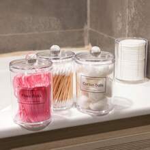 1 Pack Acrylic Qtip Holder Dispenser,Bathroom Canisters Apothecary Jar Set, Vanity Makeup Storage Organizer Set, 12 Oz - 10oz One With Gap 4p - View 3