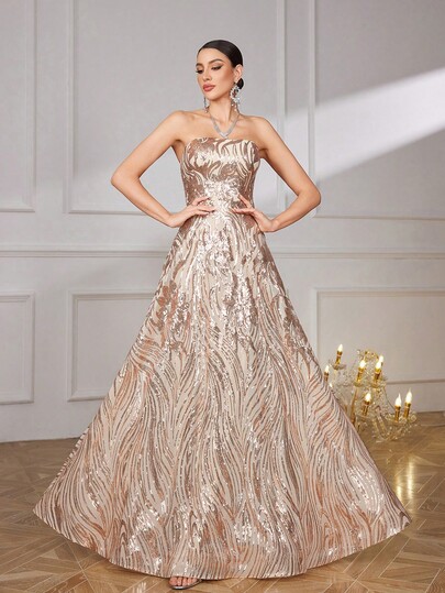 SUPGIR SUPGIR Women's Elegant Tube Sleeveless Sexy Backless Sequin Slim-Fitting Ball Gown Maxi Evening Dress