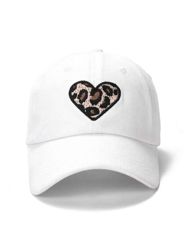 1 Piece Street Style Vintage Washed Leopard Print Baseball Cap With Heart Patch, Adjustable Dad Hat For Outdoor Casual Vacation