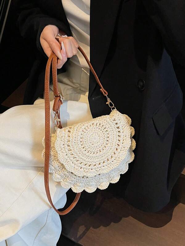 Bolso de hombro grande con capacidad, tejido, diseño hueco, para playa, vacaciones, viajes, moda, versátil, minimalista, ligero, informal, compras, citas, uso diario, esencial para el trayecto, regalo para el Día de la Madre
