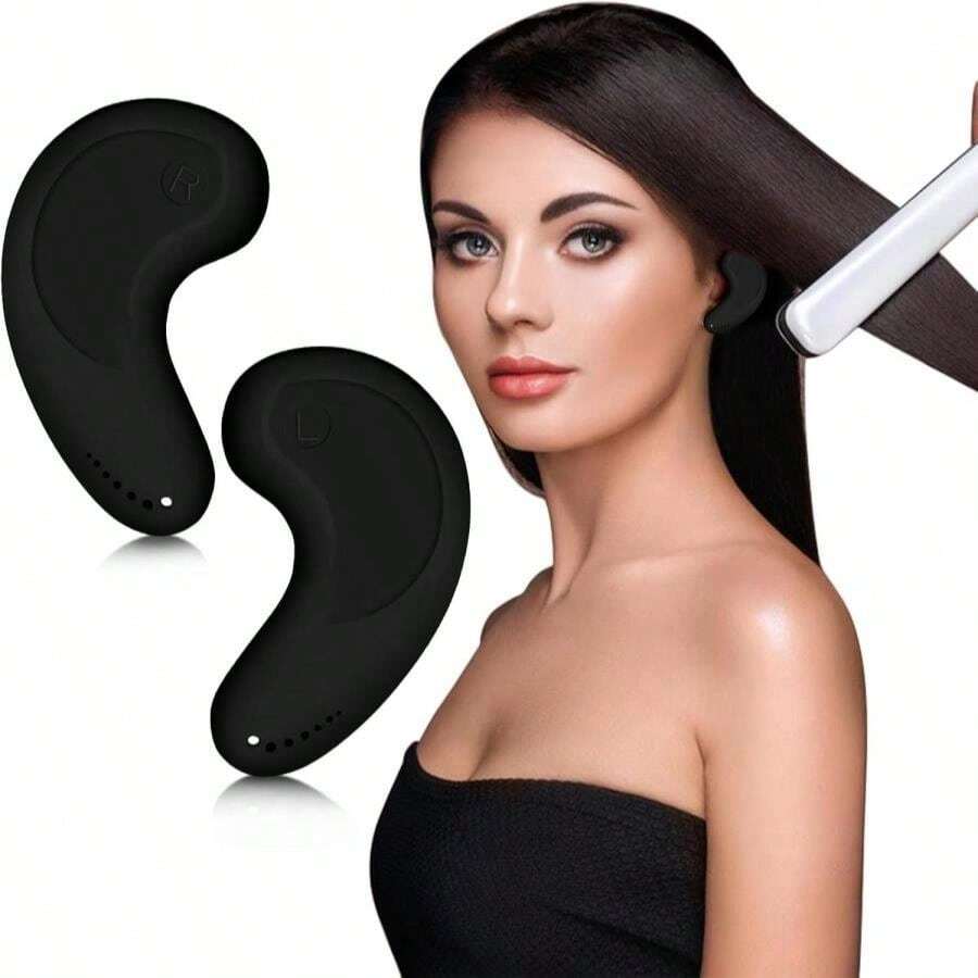 Cubiertas para orejas FERNIDA para secador de pelo, tinte de cabello, rizador - Protectores de oreja de silicona resistentes a altas temperaturas y reutilizables, para salón y hogar - Negro - Ver 1