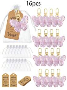 1pc/8pcs/16pcs Creative Butterfly Keychain Set,Colorful Butterfly Keychain Set,Comes With Transparent Hard Cloth Bag,Thank You Label,DIY Keychain,Creative Keychain,Backpack Pendant,Bag Accessories