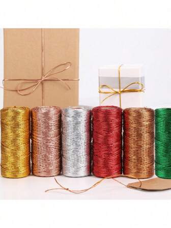 100米卷包装带，礼品包装带，适用于吊牌，非弹性礼品包装线，密封扎带，手工编织，金色、银色、红色、古铜色、玫瑰金色
