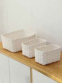Handgeflochtenes Aufbewahrungskorb Set mit 1 oder 3 Stücke, Papierseile Material Aufbewahrungskorb, für Heim-Organisation und Lagerung, geeignet für Wohnzimmer, Schlafzimmer, Küchenschrank und Büro, Heim-Dekoration, Landhausstil-Dekoration (Klein + Mittel + Groß), Regalkörbe