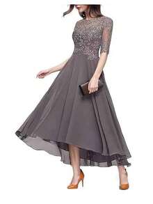 纯色优雅雪纺贴花正式派对、婚礼、生日、毕业典礼、周年纪念、节日礼服