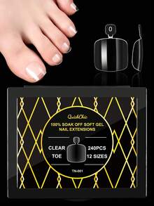 240 pièces de faux ongles d'orteil transparents et givrés, embouts d'ongles acryliques couvrant complètement, accessoires de pédicure DIY, forme prédéfinie pour une application facile, finition de salon pour la décoration des ongles - Transparent - Voir 13