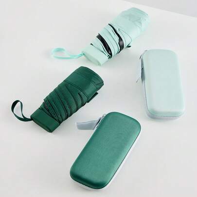 1 件迷你便携式太阳伞防紫外线防雨伞可折叠伞带便携盒适用于学校、办公室、家庭、旅行男孩情人节心形情人节