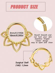 1 chiếc khuyên mũi/sụn tai dạng vòng phân đoạn bằng thép không gỉ 316L cỡ 16G, trang sức xỏ khuyên không gây dị ứng, có màu vàng và bạc, phù hợp với nhiều kiểu xỏ khuyên như khuyên mũi, khuyên sụn tai, khuyên tai daith, khuyên tai helix, v.v. Thích hợp để đeo hàng ngày. - 1 cái - Xem 4