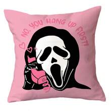 万圣节枕套，粉色“不，你挂了”恐怖鬼魂图案抱枕，农舍单面蓬松趣味万圣节装饰枕套，适用于室内外沙发装饰 - 彩色 - 查看 15