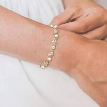 Crysdue Wedding Bridal Link Bracelet Brides Bridesmaids, Marquise Cubic Zirconia Tennis Bracelets Women Prom Jewelry - E_珍珠+立方氧化鋯,金 6.3-7.87 英寸 - 查看 11