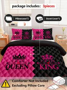 3pcs Diamond Patchwork Crown Duvet Cover Set, Comfortable Bedding, 1 Duvet Cover + 2 Pillowcases, Made Of Skin-Friendly 100% Polyester Fiber, Suitable For Bedroom, Dorm, Or Travel - Multicolor - View 2