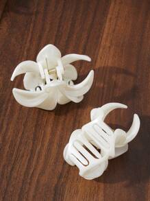 爪夹 6 件/套仿珍珠白花发夹女士，波西米亚夏威夷海滩度假时尚休闲发饰，适合发髻、刘海、马尾辫装饰，学校用品，大学