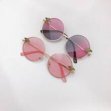 [蜜蜂女孩必备] 金色框架圆形时尚眼镜，复古个性多色，Y2K 时尚配饰，可爱蜜蜂设计时尚眼镜圆形墨镜